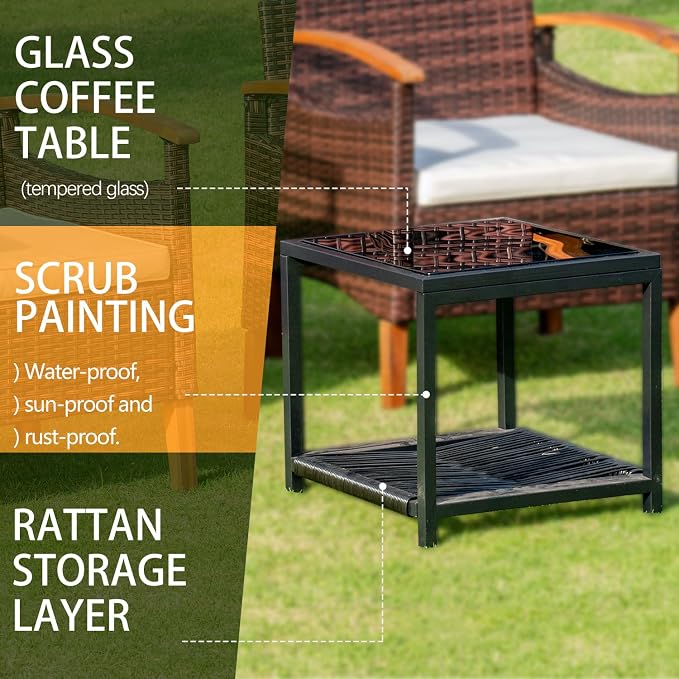 3 Pcs Outdoor Patio Furniture Sets, Outdoor Patio Rattan Chair with Side Coffee Table, Conversation Set Outdoor for Yard Garden Backyard Lawn (Brown)