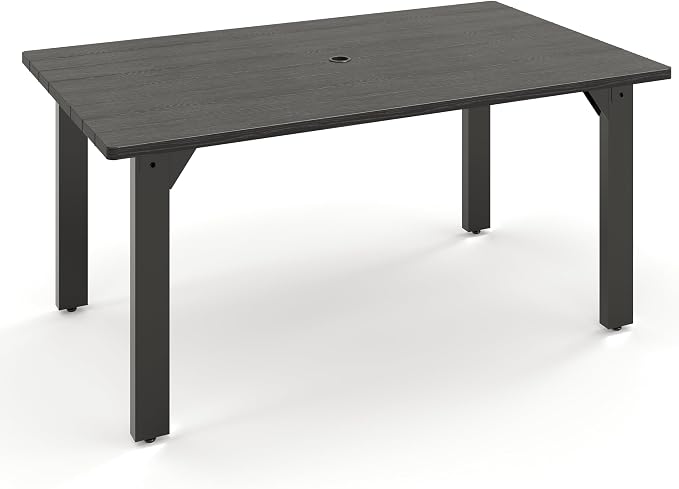Sundale Outdoor Patio Dining Table for 6, Metal Outdoor Dining Table with 2" Umbrella Hole, 60" Rectangular Outdoor Tables for Backyard, Yawn, Garden
