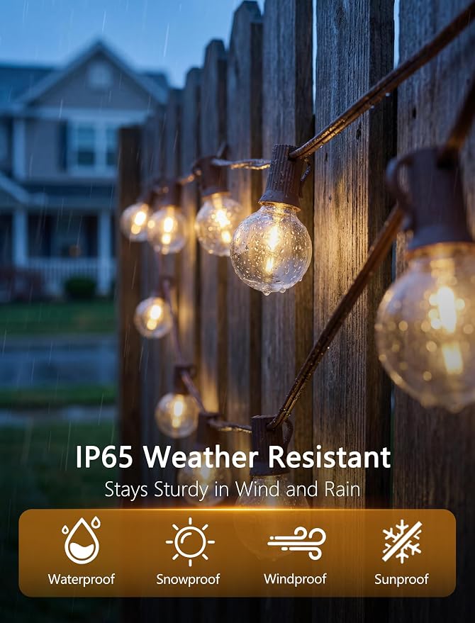 SUNSGNE 100FT Brown Outdoor String Lights, Shatterproof LED Globe String Lights with 50 G40 LED Bulbs, Waterproof Connectable Hanging Light for Backyard Patio Porch Balcony Party Decor, E12 Base