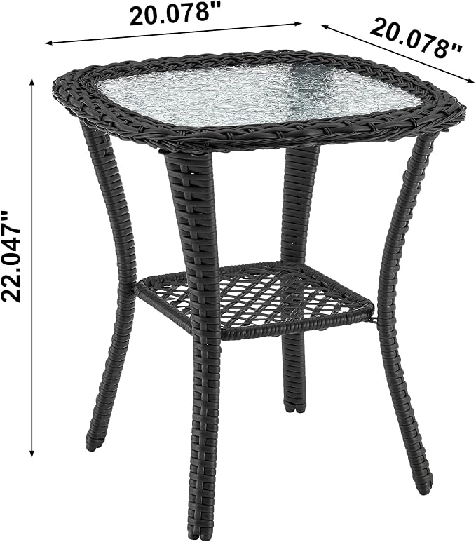 Manhattan Comfort Fruttuo 3-Piece Patio Conversation Set, Swivel Steel Rattan Chairs with Removable Cushions & Tempered Glass End Table, Weather-Resistant Outdoor Furniture for Backyard & Porch, Grey