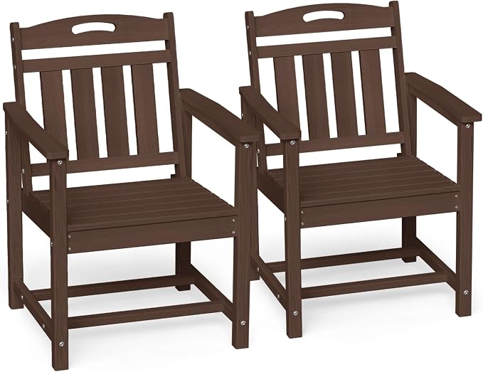 Ciokea HDPE Outdoor Patio Dining Chairs Set of 2, All-Weather Porch Chair with Wide Seat, Durable Outdoor Furniture for Backyard, Garden, Lawn & Poolside, Brown