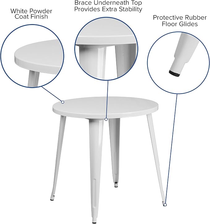 EMMA + OLIVER Commercial Grade 30" Round White Metal Indoor-Outdoor Table