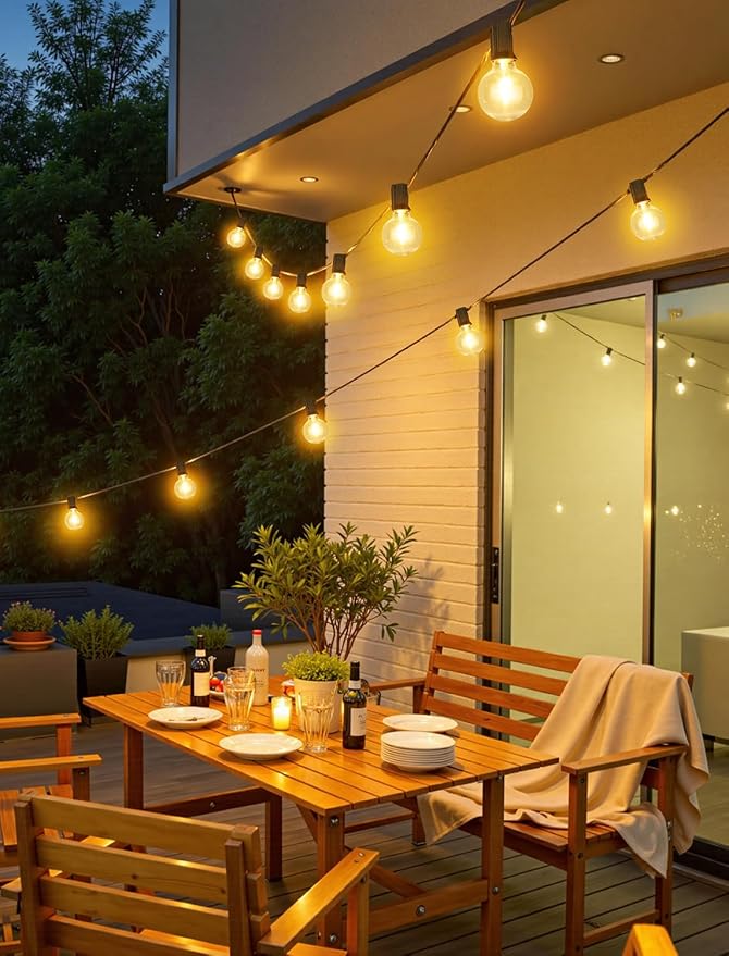 100FT(4x25FT) Solar String Lights with Remote, 43 G40 Bulbs, Black | Solar Powered, Dusk to Dawn, Dimmable, Timer, Memory Function, LED Globe Hanging Lights for Fence Camping Porch