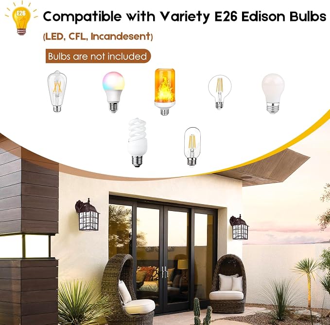 2-Pack Dusk to Dawn Outdoor Wall Light, Waterproof Exterior Wall Lantern Lighting Fixtures with Photocell Sensor, Brown Modern Outside Wall Sconce with E26 Base for House Porch Garage