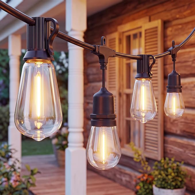 30FT Outdoor String Lights, Waterproof Patio Lights with 10 S14 & 9 ST38 LED Bulbs, Connectable Vintage Edison String Lights for Garden, Bistro, Backyard, Umbrella, Porch Decor - Black Wire