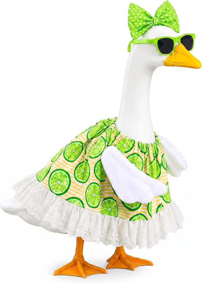 Abbylike Summer Lime Porch Goose Outfit Lemons Clothes Costume for 23'' Goose Dress with Green Bow Frame Glasses for Summer Garden Porch Statue Yard Pathway Decorations