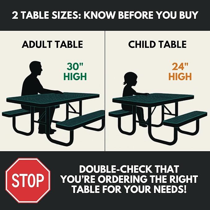 COATEDOUTDOORFURNITURE Heavy-Duty Portable Outdoor Kids Table with Umbrella Hole, Punched Steel Kids Picnic Table, Commercial-Grade, Made in America (46 in, Round, Childrens, Dark Blue)