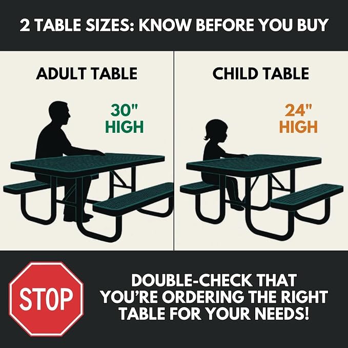 COATEDOUTDOORFURNITURE Heavy-Duty Portable Outdoor Kids Table with Umbrella Hole, Punched Steel Kids Picnic Table, Commercial-Grade, Made in America (46 in, Round, Childrens, Yellow)