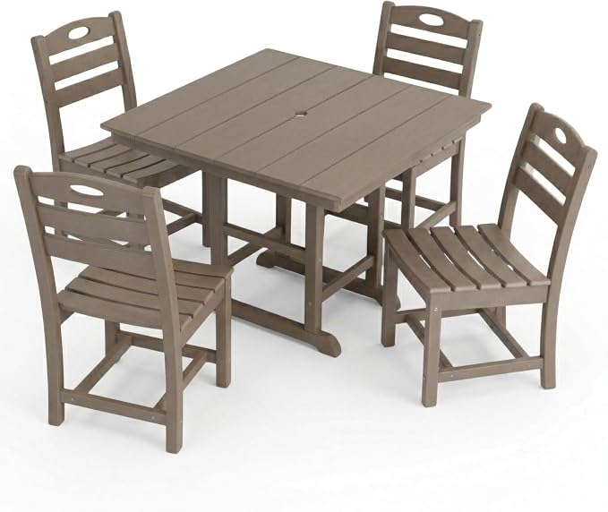 5-Pcs Outdoor Patio Dining Table Set of 5, Outdoor Patio Square 37.8'' Dining Table Set for Lawn Garden Backyard, HDPE Material & 1.7'' Umbrella Hole (Armless Chair, Antique Brown)