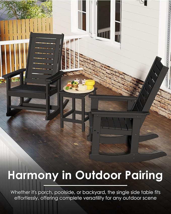 GREENVINES Adirondack-Outdoor-Side-Table | Single-Tier | 14 x 13 Inches | HDPE Plastic | All Weather | Black | Outside End Tables | for Patio Porch Backyard Indoor