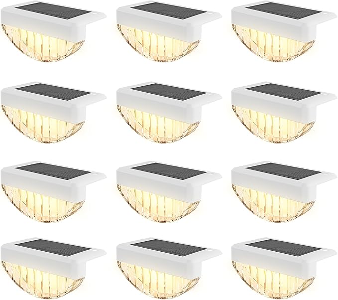 VOLISUN 12 Pack Solar Deck Lights Outdoor, Warm White LED Solar Step Lights for Outside, Waterproof Fence Light for Patio, Deck, Stairs, Yard, Pool and Porch (White)