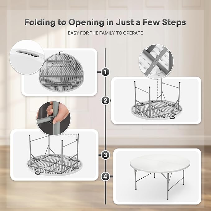 Athena Collection Folding Table, Portable Plastic Round Table Foldable Card Table, Indoor Outdoor Collapsible Craft Desk Dining Table with Lock & Handle for Commercial Event Party Camping, White