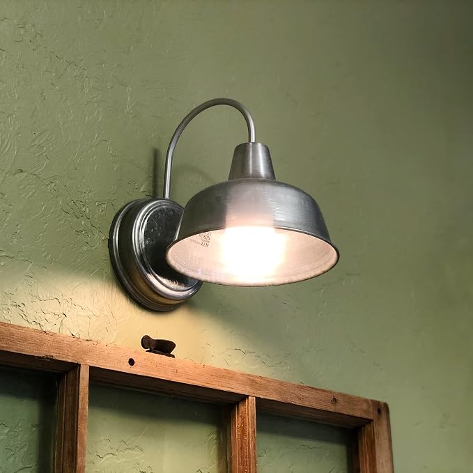 Design House Mason Farmhouse Gooseneck Barn Light, Outdoor Exterior Porch or Patio Wall Light Fixture, Galvanized Gray Paint, 10 Inch Diameter, 1-Pack, 579383 | Wall Mount, Modern Farmhouse, Steel, Lighting, 579383