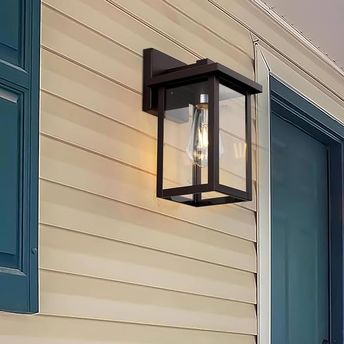 Oil Rubbed Bronze Outdoor Wall Light Fixture, Waterproof Clear Glass Shade Outdoor Sconce Lighting with E26 Sockets, 11" Exterior Lantern Lights for House Porch Entryway