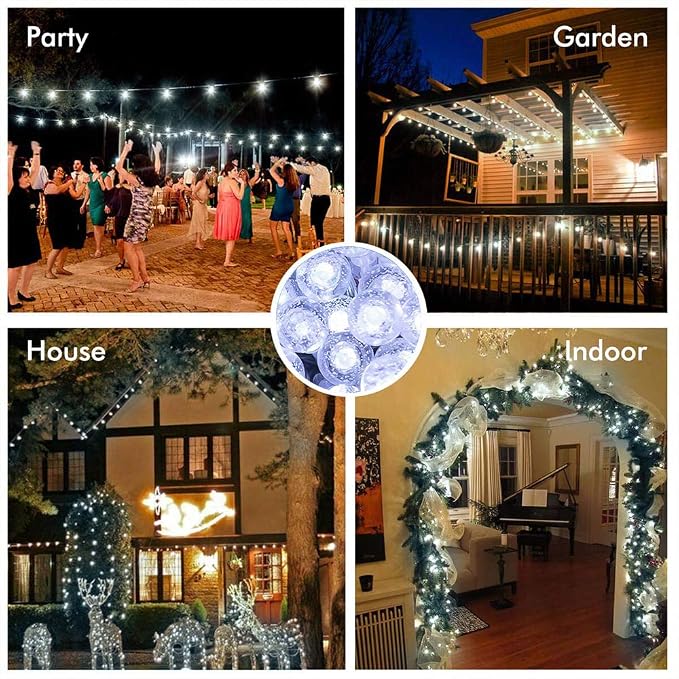 Metaku Cool White Globe String Lights Fairy Light 26ft 60LED & Remote | Battery Operated Indoor Outdoor Hanging String Lights Christmas Lights for Home Party Patio Garden Classroom Wedding