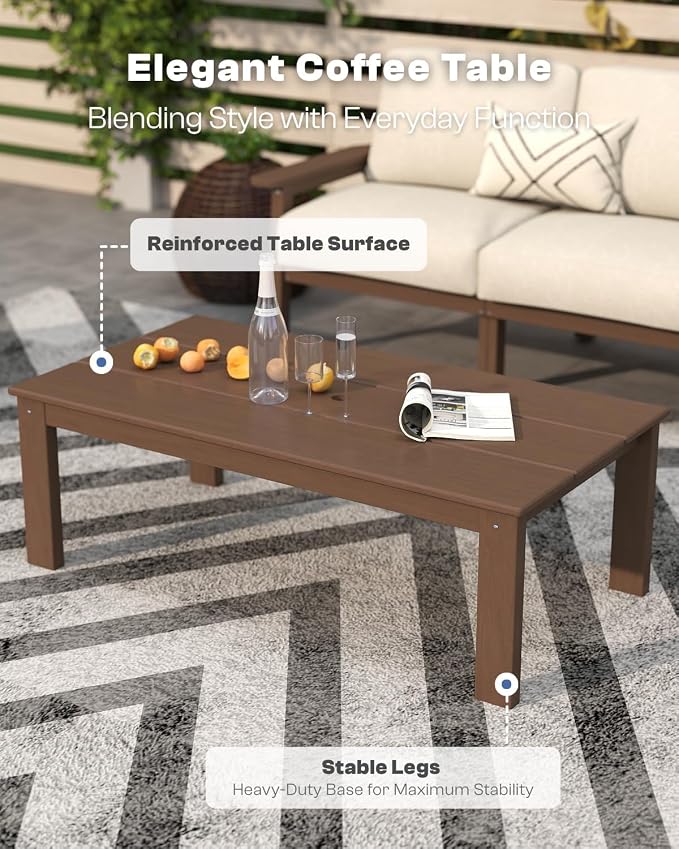 7 Piece Patio Conversation Set, Outdoor Couch with Washable Thick Beige Cushions, HDPE Patio Furniture Set, Outdoor Sectional Furniture for Backyard, Deck, Lawn, Porch (Brown Frame)