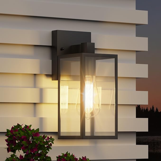 WIHTU Exterior Lighting Fixture Wall Mount, Outdoor Porch Light Wall Sconce | 10.65 inch, Anti-Rust Metal Frame, Tempered Glass, E26 Base, Waterproof, Wall Lantern for House, Patio, Garage, Entryway