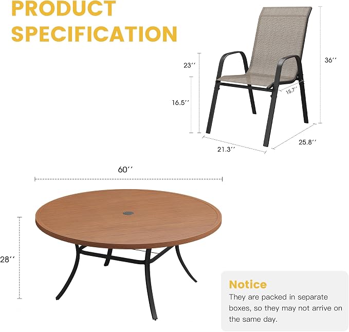 VICLLAX Outdoor Dining Set for 10, All Weather Metal 11 Pieces Patio Set-60 Round Outdoor Table and Stackable Chairs for Lawn Garden and Backyard, Walnut Wood Grain Tabletop