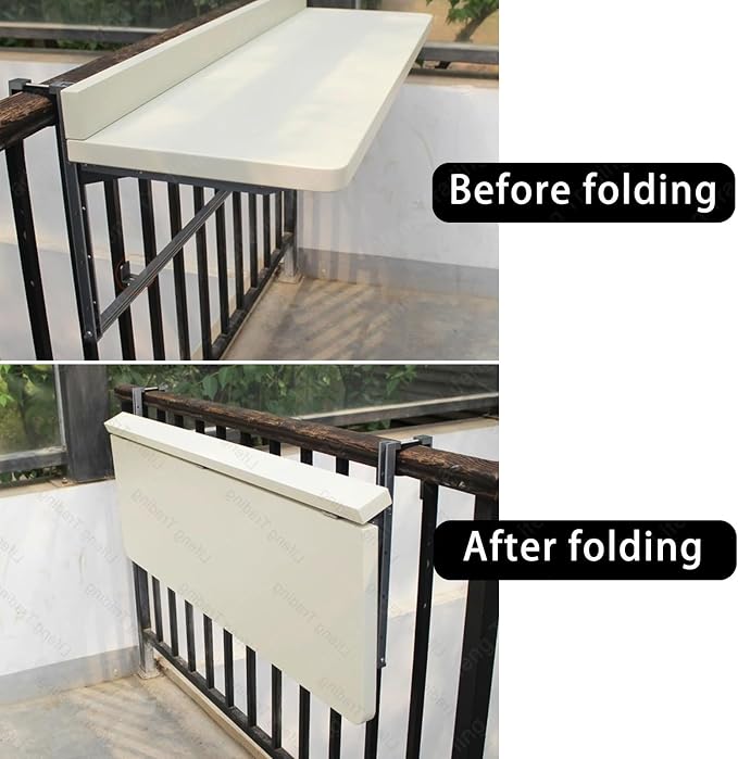 Outdoor Balcony Bar Table for Railings Aluminium Folding Balcony Shelf 5 Height Adjustable Wall-Mounted Side Table Saving Space 120 lbs Loading Serving Table for Patio Deck(White,31.5x15.7in)