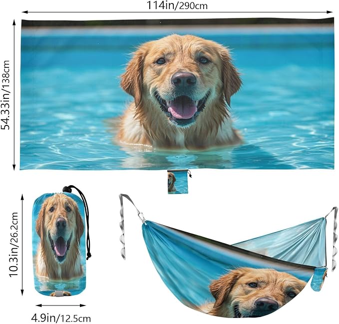 Happy Dog Camping Hammock, Portable Lightweight Single Hammock with Tree Straps and Aluminum Carabiners, 114" x 54" Travel Hammock for Hiking Backpacking Beach