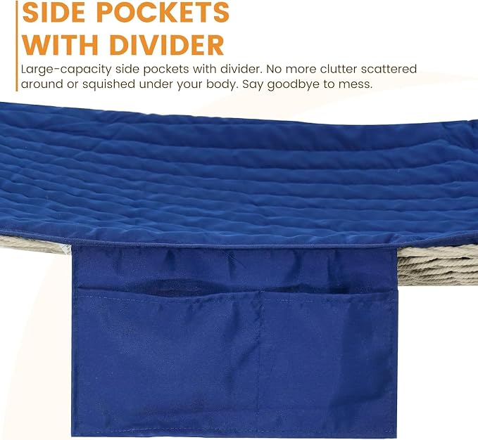 Lazy Daze Hammocks Rope Hammock with Pad, Spreader Bar, Carabiners, Tree Straps, Chains for Outside Patio- Max 450 Lbs, Blue