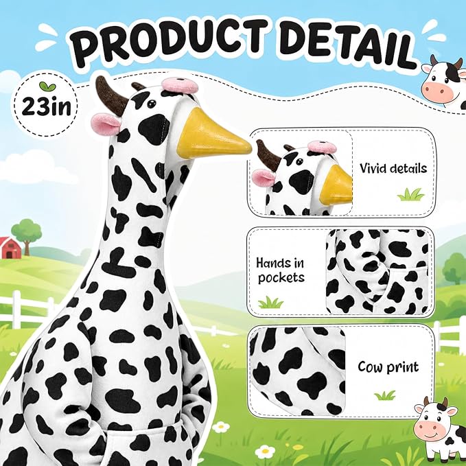 Cow Porch Goose Outfit for 23" Cement Plastic Goose Clothes Cow Costume with Horns for 23" Geese Statue Decoration Patio Yard Garden Lawn Outdoor Decors
