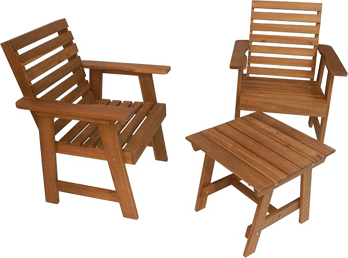 Leigh Country Sequoia Rustic Patio Furniture Set, Acacia Wood 3-Piece Set with 2 Chairs & Table, Rustic Style for Porch, Deck, Backyard, Outdoor, Easy Assembly