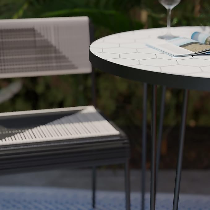 SEI Outdoor Patio Furniture - Watkindale Outdoor Bistro Table & Chair Set - Transitional Design White Rattan - Ideal for Patio, Backyard (OD117243)