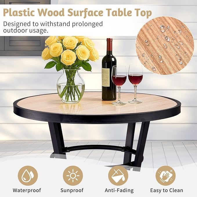 VINGLI Outdoor Bar Table 39" Height, Round Patio High Top Table with Wood-Like Top, All-Weather Metal Bistro Table with Heavy-Duty Iron Base for Garden Balcony Pub Bistro Cocktail Standing