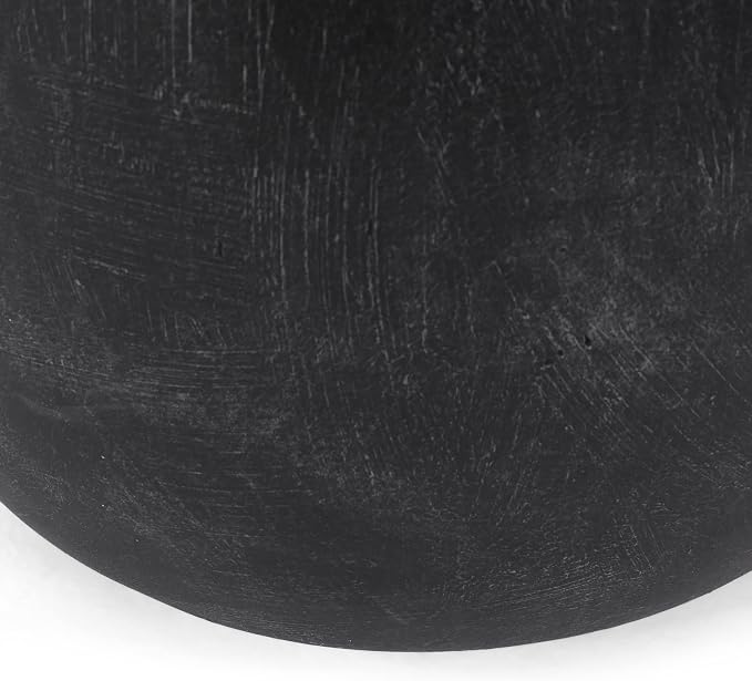 Outdoor Side Table Patio Concrete Side Table Round Drum End Table Faux Stone Side Tables Travertine Small Coffee Tables, Garden Stool Plant Stand for Backyard, 15.5" *15.75" Cylindrical, Black