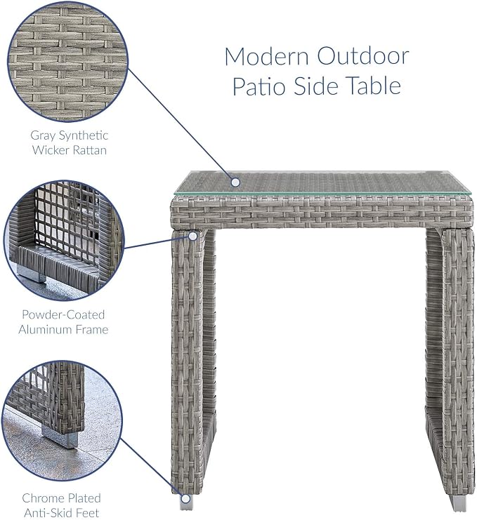 Modway Aura Outdoor Patio Wicker Rattan, Side Table, Gray