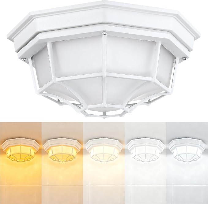 10.5” White LED Close to Ceiling Light for Basement Garage Light Octagonal White Mid-Century Modern Overhead Lights LED 2700K 3000K 3500K 4000K 5000K 10.5in Spider Web Lamp 17W,120V,850Lm-1050Lm