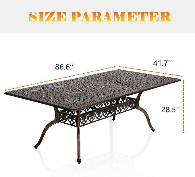 Cast Aluminum Patio Dining Table,Outdoor Dining Table for 8-10,Patio Metal Dining Table with Umbrella Hole for Backyard,Garden,Poolside (1, Rectangular)