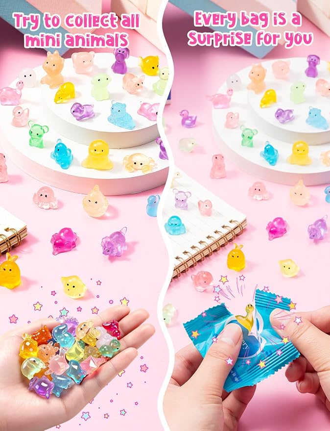100 Pcs Mini Glow in The Dark Resin Animal Blind Bags | DIY Ornaments, Micro Landscape Decor, Fairy Garden Decor, Dollhouse Accessories