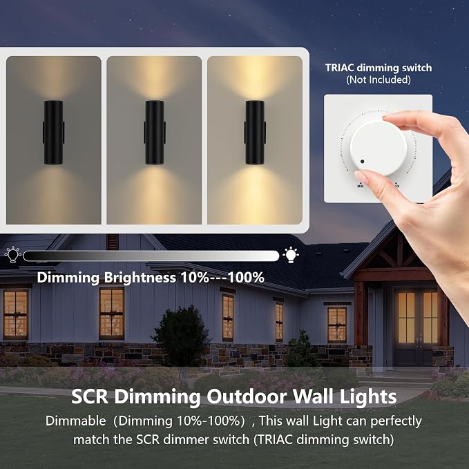 DAKAFUL Dimmable Wall Lights Outdoor 2 Packs, Integrated LED Cylinder Up Down 12W 2700K Modern Aluminum Light, Waterproof Exterior Light for Porch Patio Door