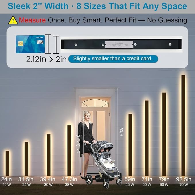 24inch Modern Outdoor Wall Light, 2700k-6500k Dimmable Outdoor Wall Sconce Black Exterior Lights Wall Mount with Remote Control, IP65 Waterproof Anti-Rust Linear Long Porch Lights Outside