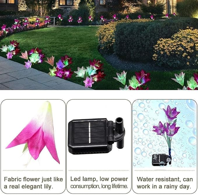 SOLARBABY Solar Lights Outdoor - Lily Flower Solar Garden Lights, 8 Pack Lights Outdoor Waterproof Multicolor Changing LED Flower with Bigger Lily for Patio Yard Pathway Balcony