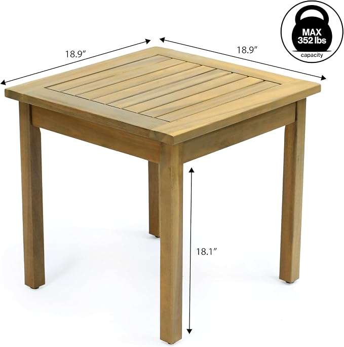 JONATHAN Y Archer 18" Square Acacia Wood Outdoor Side Table, Modern Glossy Light Teak Slatted Patio End Table for Porch, Poolside and Garden, Weather Resistant Accent Table END6000T