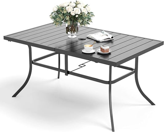 SUNSHINE VALLEY 60" Patio Dining Table for 6, Rectangle Patio Table with Umbrella Hole,E-Coating and Powder Coating Steel Frame Metal Outdoor Patio Table for Garden Backyard Lawn Yard