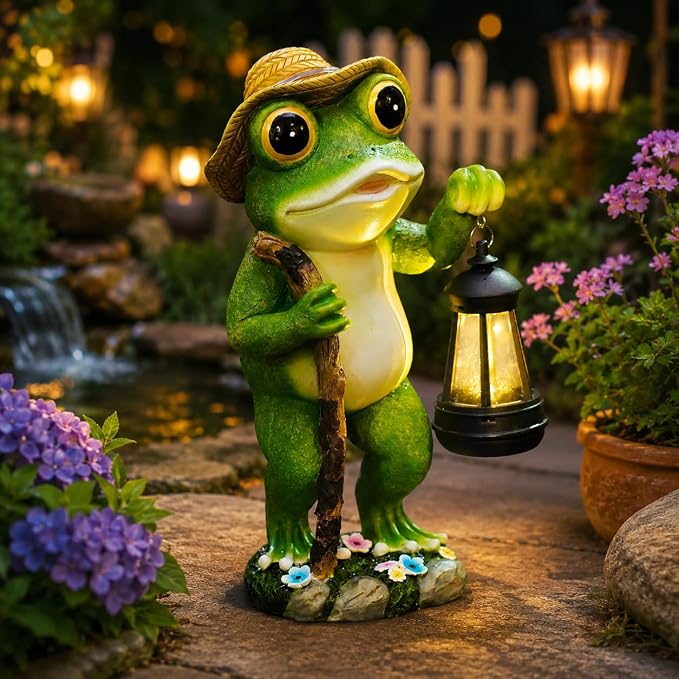 twinbling Solar Frog Garden Decor with Lantern | Gardening Gifts for Women Mom Grandma Outdoor Statue for Patio Pathway Frog Figurine for Yard Decoration Lawn Ornament