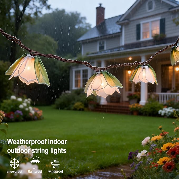 Decorative String Lights Plug in with 10 Bulbs, Flower Garland Fairy Lights Connectable Weatherproof Outdoor Indoor for Wedding Pergola Bedroom Porch Floral Home Decor (Green White)