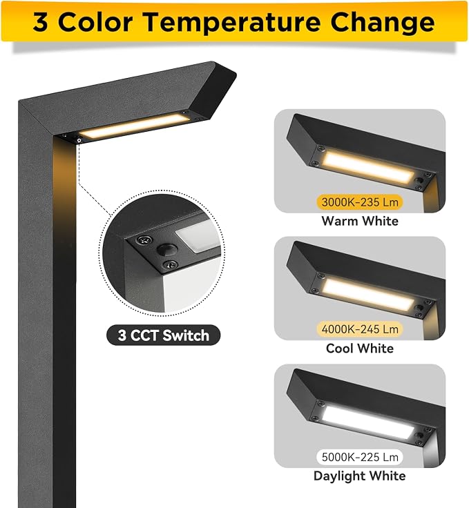 3CCT LED Low Voltage Landscape Pathway Light, 12V Premium 3000K/4000K/5000K Selectable Path Lights Wired, Modern Walkway Lights Outdoor, Higher Housing with Larger Stake (19.71IN, 4pack)