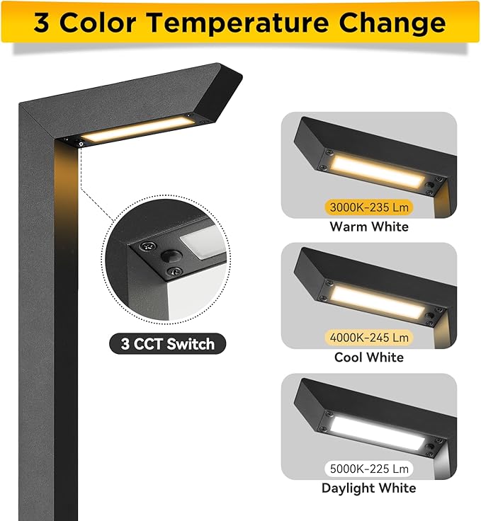 3CCT LED Low Voltage Landscape Pathway Light, 12V Premium 3000K/4000K/5000K Selectable Path Lights Wired, Modern Walkway Lights Outdoor, Higher Housing with Larger Stake (19.71IN, 12pack)