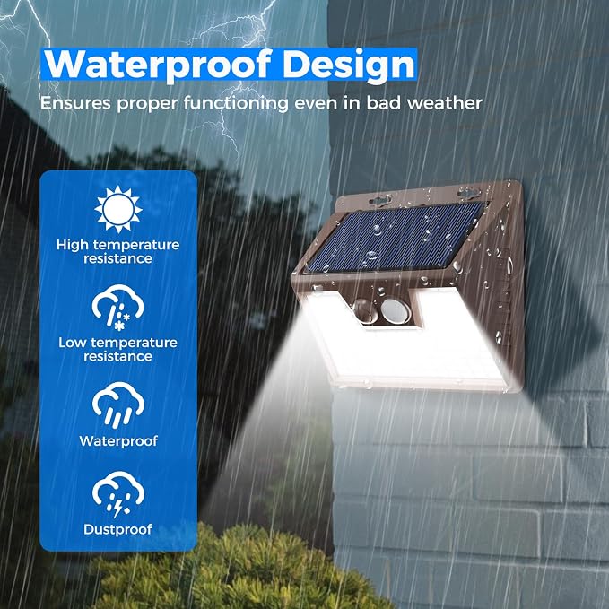 Solar Lights Outdoor Waterproof [12 Packs/140 LEDs], 3 Lighting Modes Solar Motion Sensor Light Outdoor, Ultra Bright Security Lights Outdoor Solar Lights for Outside Fence Patio Deck[Brown]