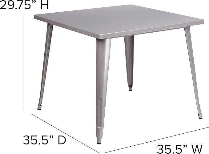 Flash Furniture Parker Commercial Grade 35.5" Square Silver Metal Indoor-Outdoor Table