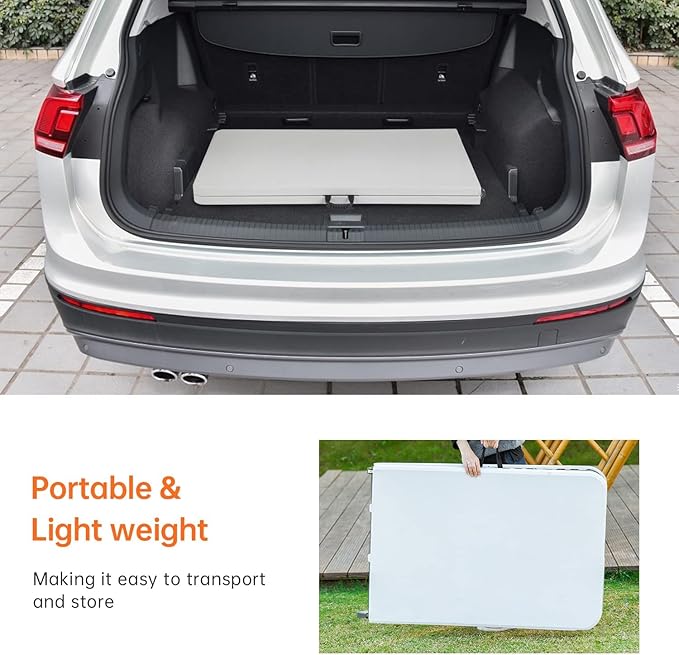 Folding Tables 8Ft Outdoor Dining Table, Portable Picnic Table Fold Up Lightweight Party Tables, 8 Foot Folding Table Outdoor Camping Table, Mesas Para Fiestas Beach Table Camp Table Outdoor Tables