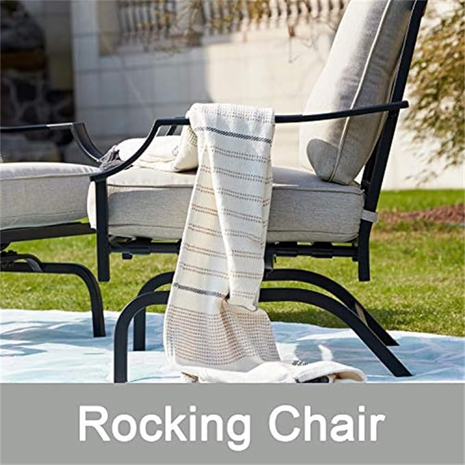 Patio Conversation Set Metal Outdoor Furniture Sets All Weather Cushioned Loveseat & 2 Rocking Chairs & 1 Coffee Table for Poolside Lawn Yard 4pcs