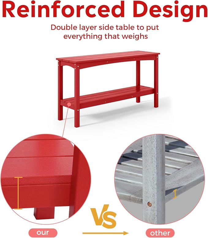 Costaelm Plant Stand Outdoor, 55in 2-Shelf Outdoor Storage Cabinet, Multifunctional Buffet Porch Table tv Stand and Side Tables for Patio, Pool & Yard, Red