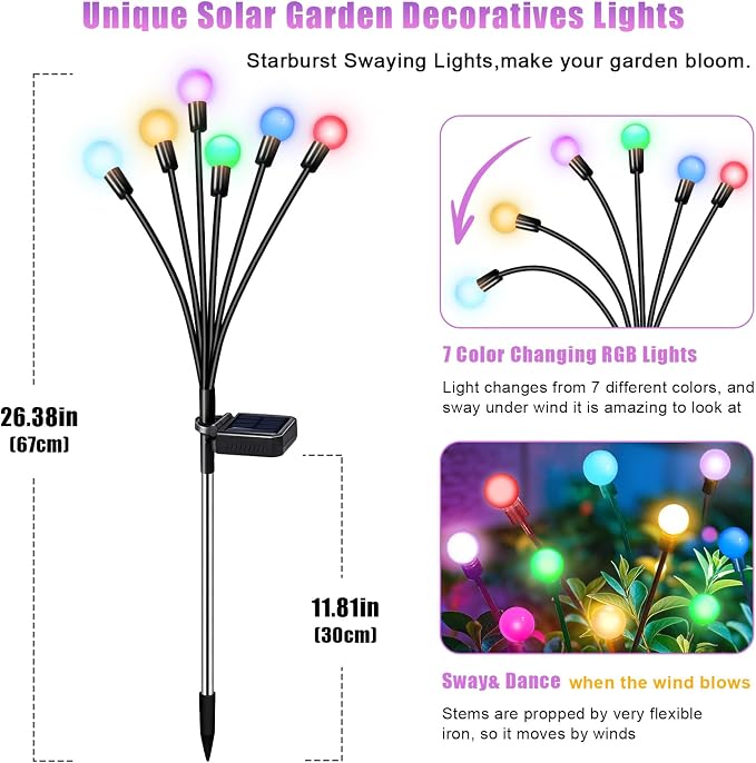 NBQQ Solar Lights Outdoor Waterproof 4 Pack of 24 LEDs Unique Gifts Women | Multicolor Swaying Solar Lights Outdoor for Yard Pathway Patio, Swaying Lawn Decor as Gardening Gifts for Women Holiday