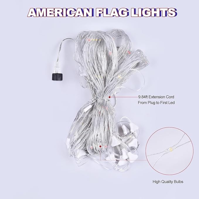 Texas Flag Net Lights Outdoor 3.3x6.6 FT - 384 LED Patriotic American Flag Decor with 8 Modes, Waterproof for 4th of July, Christmas, Yard, Porch, Parties